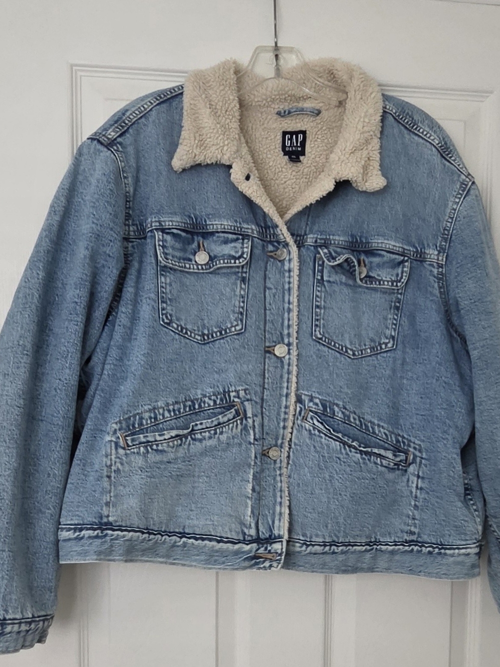 GAP Denim Sherpa Lined Jean Jacket XXL Blue Trucker Jacket